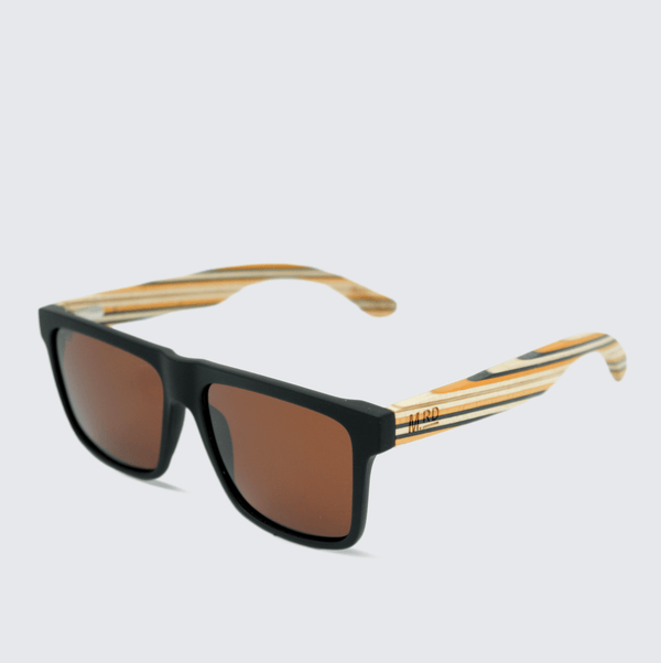 Moana Road The Bouncer sunglasses - Black frames with striped arms and brown polarized lenses
