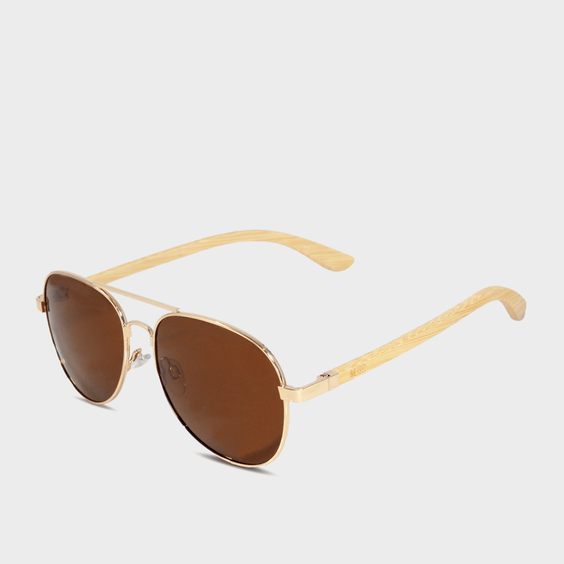 Moana Rd Aviators- Metal frames with ebony wooden arms and brown polarized lenses