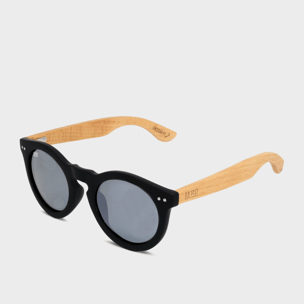 Moana Rd Grace Kelly sunglasses - Black frames with bamboo arms and silver lenses