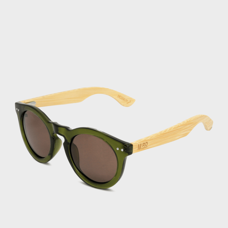 Moana Rd Grace Kelly sunglasses - Green transparent frames with bamboo arms and brown lenses