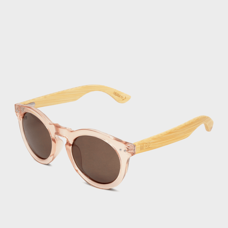 Moana Rd Grace Kelly sunglasses - Pink transparent frames with bamboo arms and brown lenses