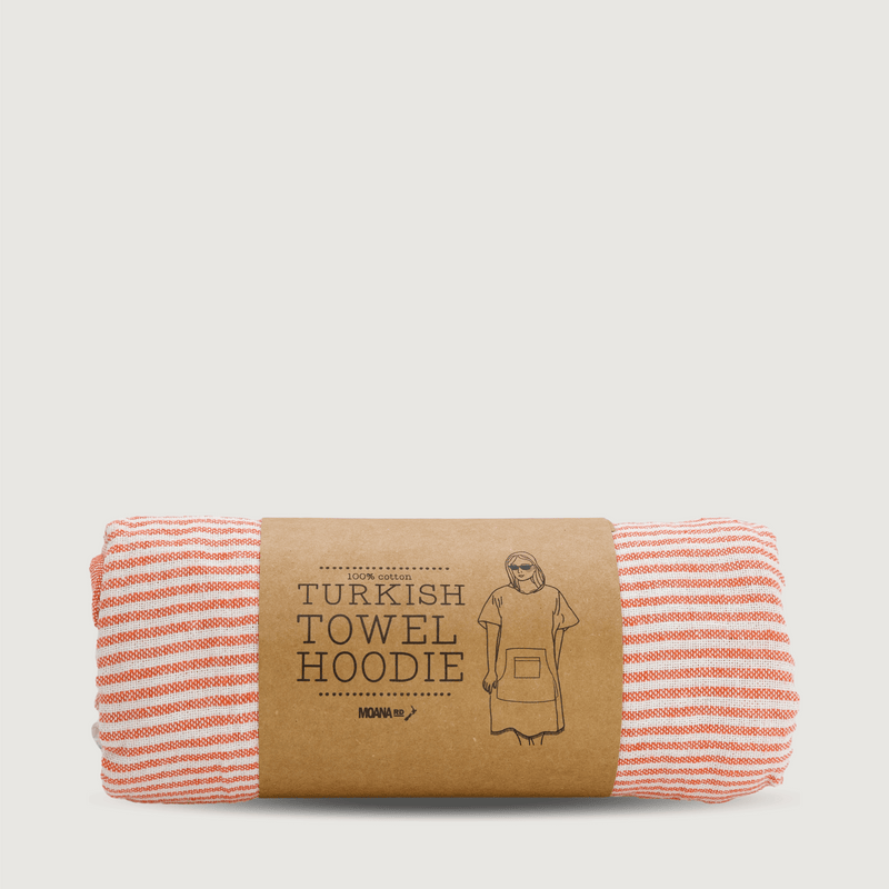 Moana Road - Turkish Towel Hoodie - Pink & Orange Striped