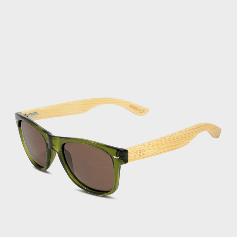 Moana Rd 50/50s- Transparent olive green frames with bamboo arms and brown polarized lenses