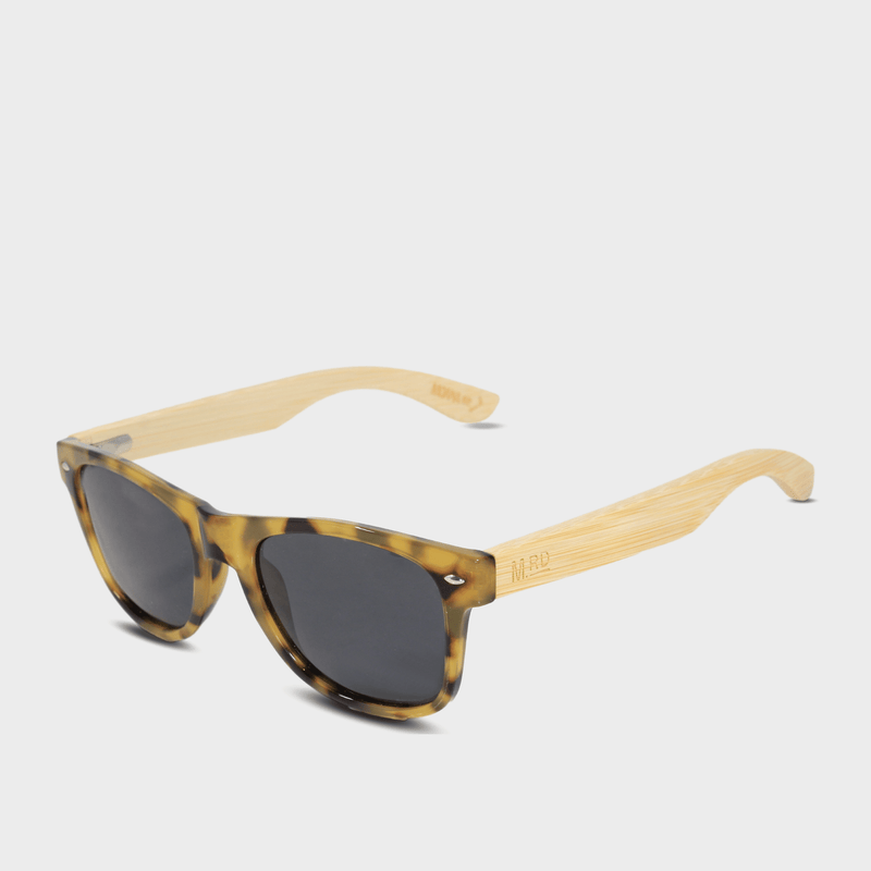 Moana Rd 50/50s- Yellow tortoiseshell frames with bamboo arms and dark polarized lenses