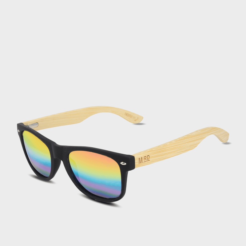 Moana Rd 50/50s- Black frames with bamboo arms and rainbow reflective polarized lenses