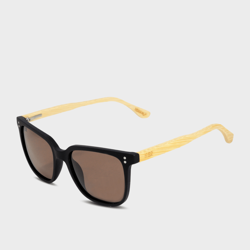 Moana Rd Wedding Singers sunglasses - Black frames with bamboo arms with brown polarized lenses