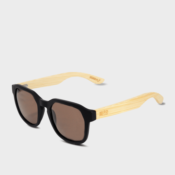 Moana Rd Lucille Ball sunglasses - Black frames with bamboo arms with brown polarized lenses 