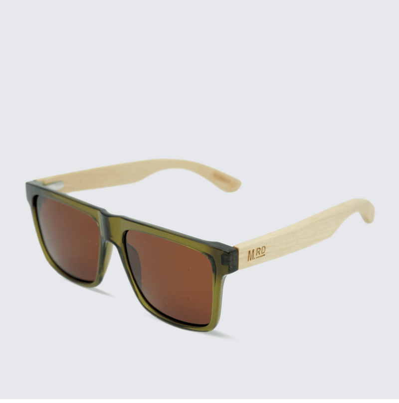 Moana Road The Bouncer sunglasses - Olive green frames with bamboo arms and brown polarized lenses