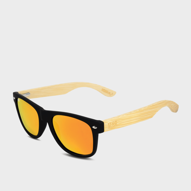 Moana Rd 50/50s- Black frames with bamboo arms and reflective polarized lenses