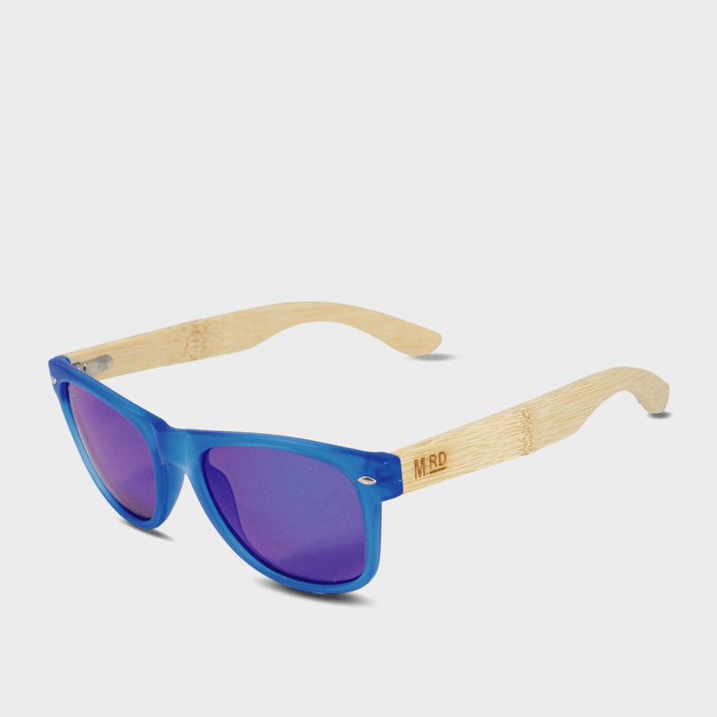 Moana Rd 50/50s- Blue frames with bamboo arms and reflective polarized lenses