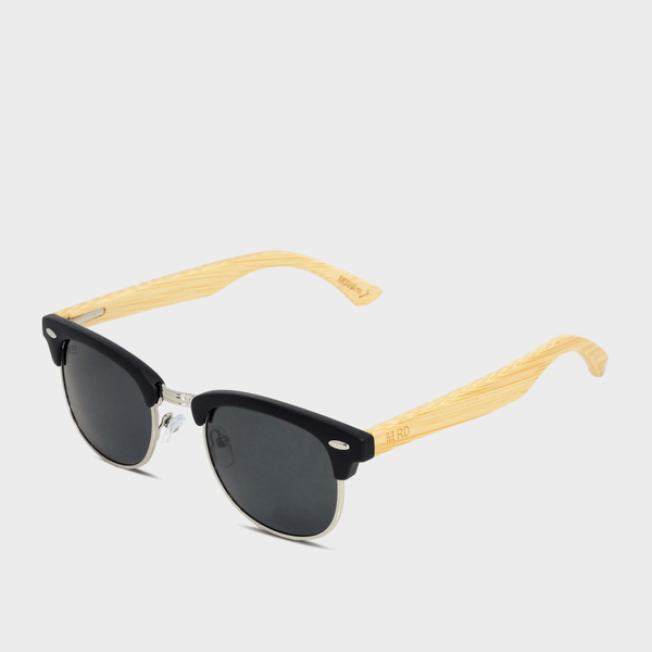 Moana Rd Forsyth sunglasses - Black frames with bamboo arms and dark lenses 