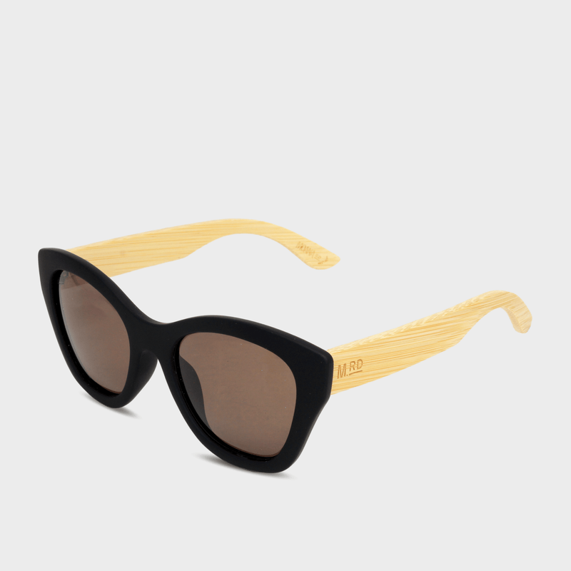 Moana Rd Hepburn sunglasses - Black frames with bamboo arms and brown lenses