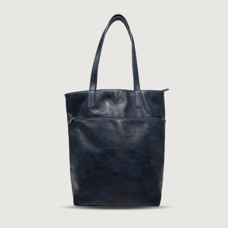 Moana Road Fendalton tote bag. Navy vegan leather with patterned interior lining