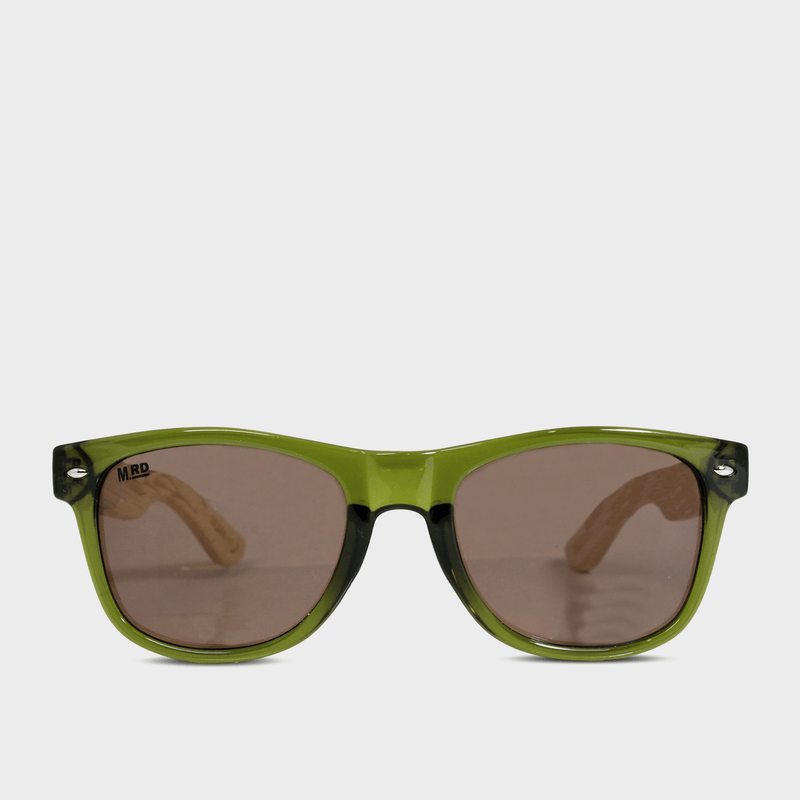 Moana Rd 50/50s- Transparent olive green frames with bamboo arms and brown polarized lenses
