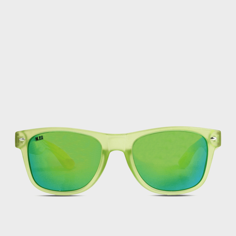 Moana Rd 50/50s- Transparent green frames with bamboo arms and reflective polarized lenses