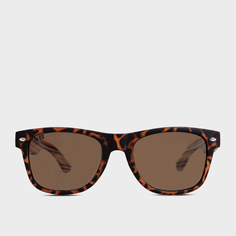 Moana Rd 50/50s- Tortoiseshell frames with striped bamboo arms and brown polarized lenses
